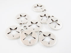 8 Round Cut Out Star Charms - Matte Silver Plated