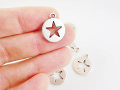 8 Round Cut Out Star Charms - Matte Silver Plated