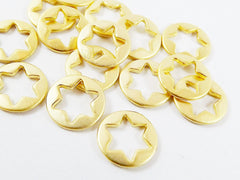 15 Round Cut Out Star Charms - 22k Matte Gold Plated
