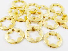 15 Round Cut Out Star Charms - 22k Matte Gold Plated