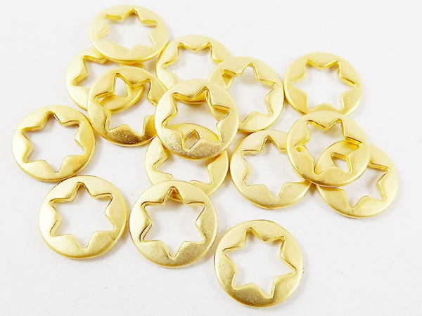 15 Round Cut Out Star Charms - 22k Matte Gold Plated