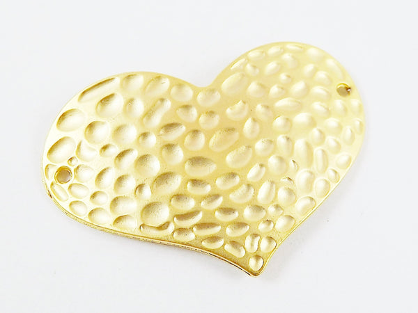 Hammered Heart Pendant Connector - 22k Matte Gold Plated - 1PC