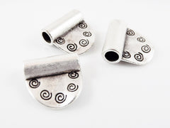 3 Ethnic Spiral Semi Circle Spacer Bead Pendants - Matte Antique Silver Plated