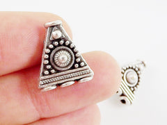 2 Multi Strand Flat Triangle Cone Connector - Three Strand - Matte Antique Silver Plated