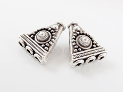 2 Multi Strand Flat Triangle Cone Connector - Three Strand - Matte Antique Silver Plated