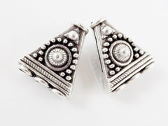 2 Multi Strand Flat Triangle Cone Connector - Three Strand - Matte Antique Silver Plated