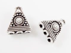 2 Multi Strand Flat Triangle Cone Connector - Three Strand - Matte Antique Silver Plated