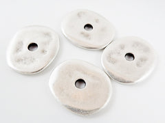 Silver Cornflake Disc Pebble Bead Spacers, Free form Beads, Large Flat Beads, Mykonos Beads, Nugget Beads, Matte Antique Silver Plated 4pc