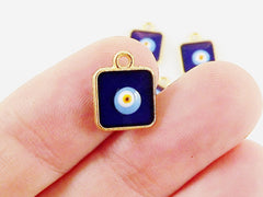 10mm Mini Square Evil Eye Enameled Charms - 22k Matte Gold Plated
