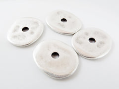 Silver Cornflake Disc Pebble Bead Spacers, Free form Beads, Large Flat Beads, Mykonos Beads, Nugget Beads, Matte Antique Silver Plated 4pc
