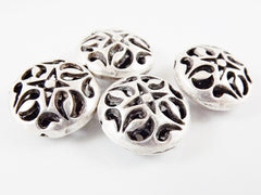 16mm Exotic Cut Out Shapes Bead Spacers - Matte Silver Plated - 4pcs