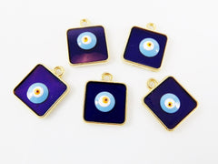 12mm Square Evil Eye Charms, Turkish Evil Eye, Blue Evil Eye, Blue Eye, Greek Eye, Lucky Charm, Gold Evil Eye - 22k Matte Gold Plated