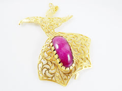 Large Sufi Whirling Dervish Light Garnet Red Jade Stone - Semazen Pendant Charm - 22k Matte Gold Plated - 1PC