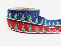 Navy Christmas Tree Ribbon Snow Woven Embroidered Jacquard Trim Ribbon - 1 Meter  or 3.3 Feet or 1.09 Yards - Holiday