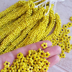 20 Citrus Yellow Mini Flower Artisan Handmade Glass Beads - 10x3mm - BE144