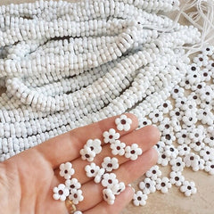 20 White Mini Flower Artisan Handmade Glass Beads - 10x3mm - BE149