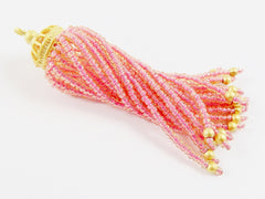 Long Salmon Pink Beaded Tassel - 22k Matte Gold Plated Brass - 1PC