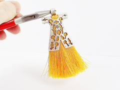 Sunshine Yellow Silk Thread Turkish Caftan Tassel Pendant - Matte Silver Plated - 1PC