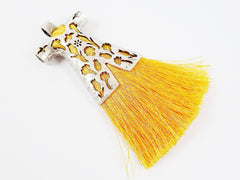 Sunshine Yellow Silk Thread Turkish Caftan Tassel Pendant - Matte Silver Plated - 1PC