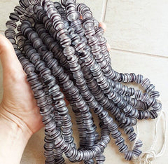 8 Chunky Artisan Handmade Matte Frosty Clear Black Spiral Glass Bead - 13mm - BE121