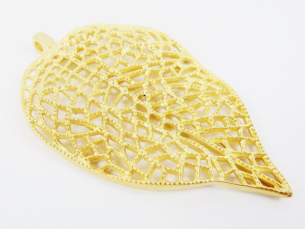 Extra Large Leaf Pendant, Gold Leaf, Gold Leaf Pendant, Focal Pendant, Large Gold Leaf, Gold Jewelry Supplies - 22k Matte Gold Plated - 1PC