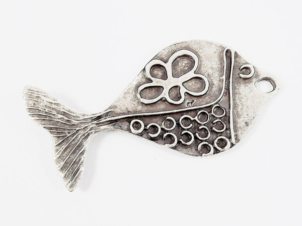 Funky Fish Pendant - Matte Antique Silver Plated