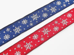 16mm Navy Snowflake Ribbon Snow Woven Embroidered Jacquard Trim Ribbon - 1 Meter  or 3.3 Feet or 1.09 Yards - Holiday