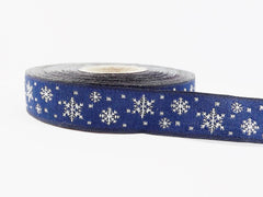 16mm Navy Snowflake Ribbon Snow Woven Embroidered Jacquard Trim Ribbon - 1 Meter  or 3.3 Feet or 1.09 Yards - Holiday