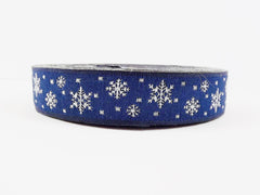 16mm Navy Snowflake Ribbon Snow Woven Embroidered Jacquard Trim Ribbon - 1 Meter  or 3.3 Feet or 1.09 Yards - Holiday