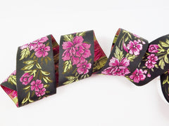 Violet Pink Peony Flower Woven Embroidered Jacquard Trim Ribbon - 1 Meter  or 3.3 Feet or 1.09 Yards