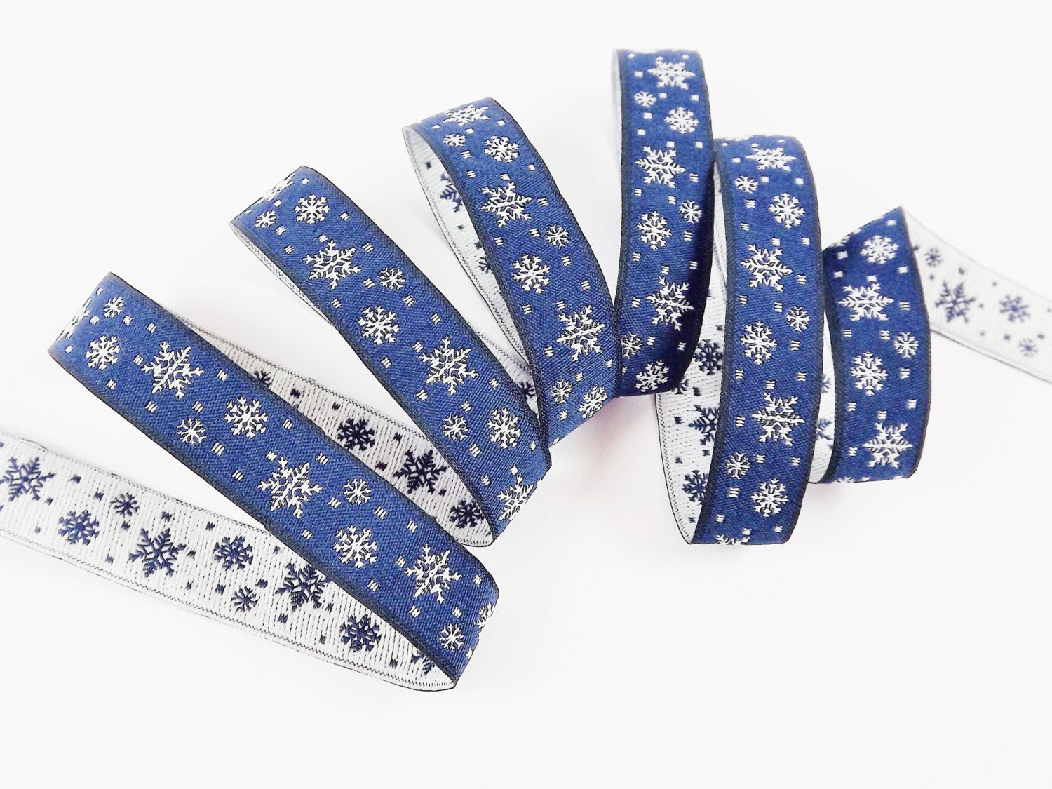 16mm Navy Snowflake Ribbon Snow Woven Embroidered Jacquard Trim Ribbon –  LylaSupplies
