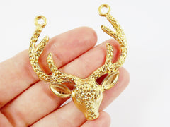 Large Deer Head Antler Horn Necklace Pendant, Focal Connector, Buck Stag, 22k Matte Gold Plated, 1PC