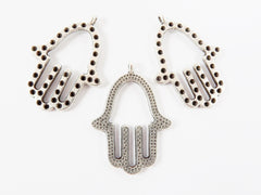 3 Double Sided Hamsa Hand of Fatima Hamsa Charms - Matte Antique Silver Plated