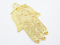 Large Evil Eye Sun Fish Flower Motif Hamsa Hand of Fatima Pendant with Loops - 22k Matte Gold Plated - 1PC