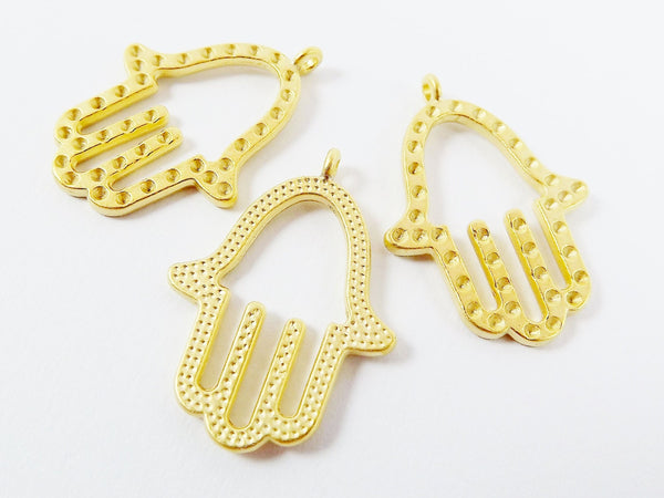 3 Double Sided Hamsa Hand of Fatima Hamsa Charms - 22k Matte Gold Plated