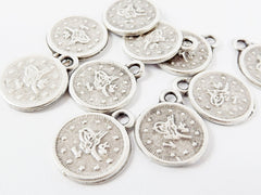 10 Large Round Chunky Coin Charms - Matte Silver Plated