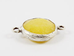 16mm Yellow Faceted Jade Connector - Matte Antique Silver Plated Bezel - 1pc