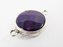 16mm Deep Purple Faceted Jade Connector - Matte Antique Silver Plated Bezel - 1pc