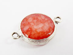 16mm Rusty Orange Faceted Jade Connector - Matte Antique Silver Plated Bezel - 1pc