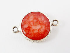 16mm Rusty Orange Faceted Jade Connector - Matte Antique Silver Plated Bezel - 1pc