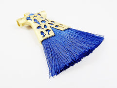 Royal Blue Silk Thread Turkish Caftan Tassel Pendant - 22k Matte Gold Plated - 1PC