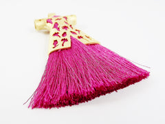 Violet Pink Silk Thread Turkish Caftan Tassel Pendant - 22k Matte Gold Plated - 1PC