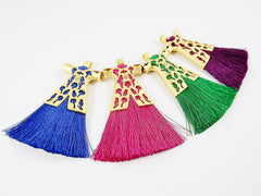 Plum Purple Silk Thread Turkish Caftan Tassel Pendant - 22k Matte Gold Plated - 1PC