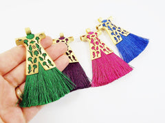 Royal Blue Silk Thread Turkish Caftan Tassel Pendant - 22k Matte Gold Plated - 1PC