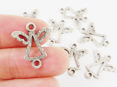 8 Mini Textured Angel Charm Connectors - Matte Antique Silver Plated