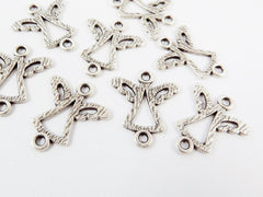 8 Mini Textured Angel Charm Connectors - Matte Antique Silver Plated