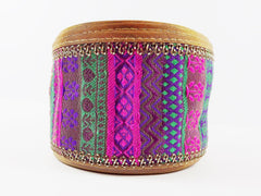 Purple Green Pink Sequin Gold Woven Silk Sari Border Trim Ribbon Golden Bronze Piping - 1 Meter  or 3.3 Feet or 1.09 Yards