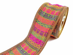 Yellow Pink Green Purple Sequin Gold Woven Silk Sari Border Trim Ribbon Golden Bronze Piping - 1 Meter  or 3.3 Feet or 1.09 Yards