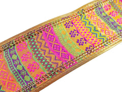 Yellow Pink Green Purple Sequin Gold Woven Silk Sari Border Trim Ribbon Golden Bronze Piping - 1 Meter  or 3.3 Feet or 1.09 Yards