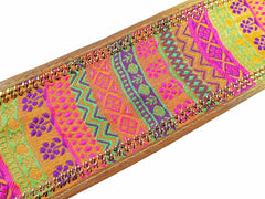 Yellow Pink Green Purple Sequin Gold Woven Silk Sari Border Trim Ribbon Golden Bronze Piping - 1 Meter  or 3.3 Feet or 1.09 Yards